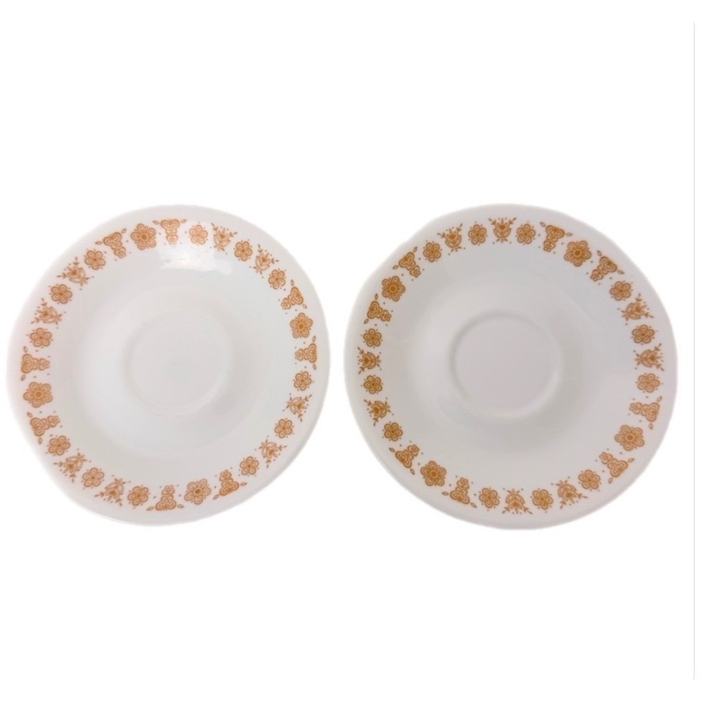 Corelle‎ Butterfly Gold Saucers Set of 8 White Gold Vintage 6" Vitrelle Glass - Picture 2 of 15